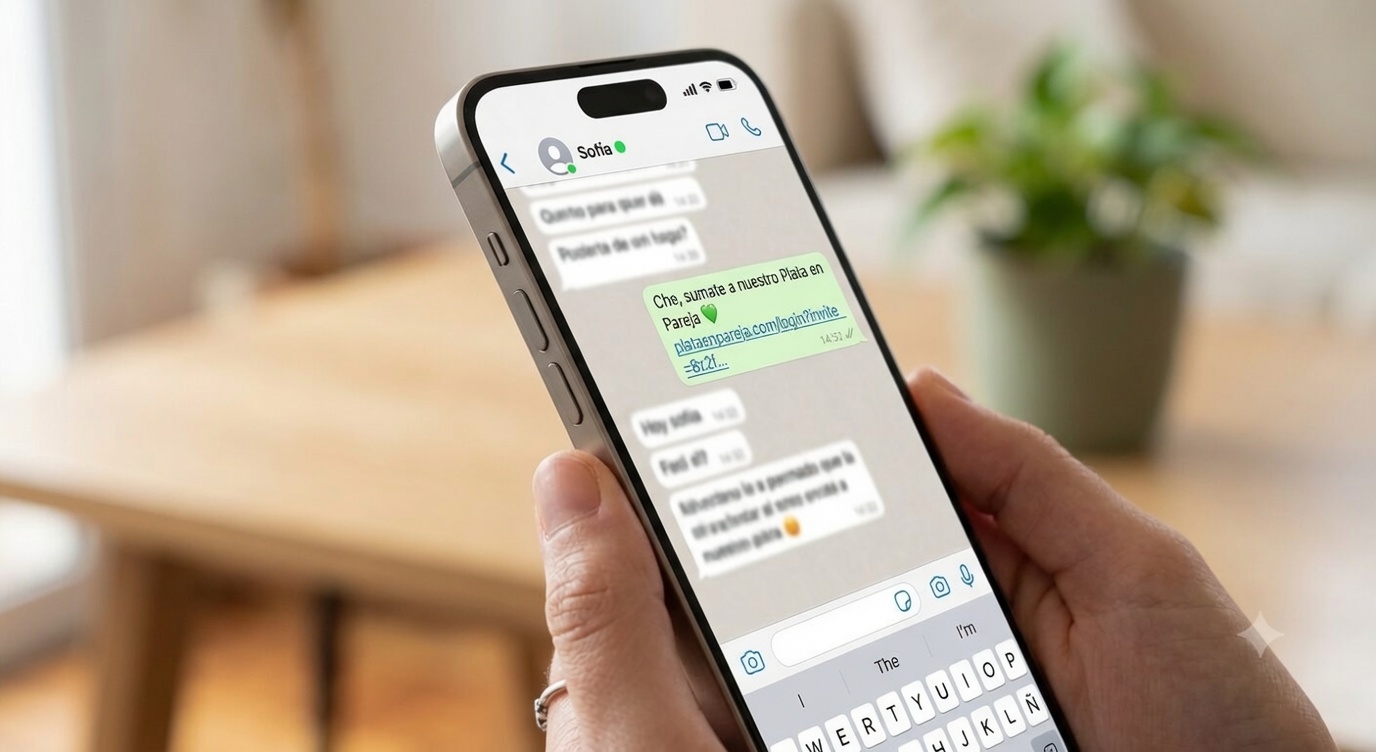 Compartiendo el link de invitación de Plata en Pareja por WhatsApp